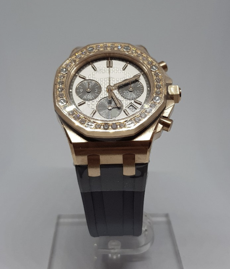 Best Swiss Clone Audemars Piguet Replica Royal Oak - Rose Gold/Diamond Offshore 37mm With Rubber Band - Replica Swiss Clones Watches